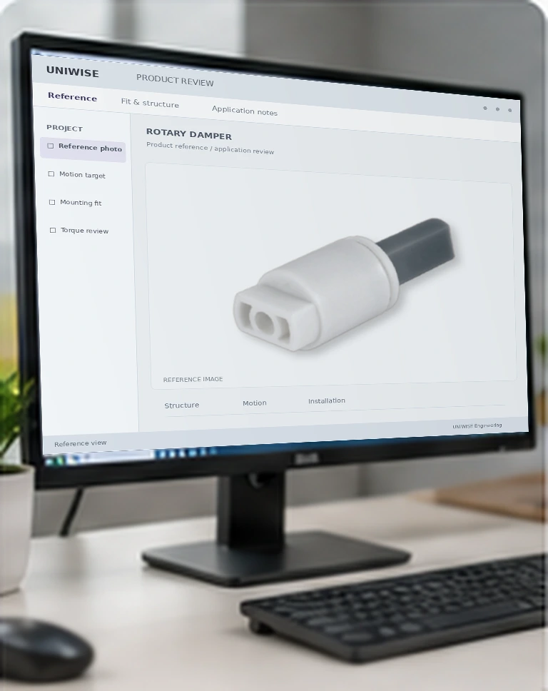 Illustrative workstation displaying an actual UNIWISE damper reference photo.